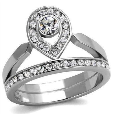 WildKlass Stainless Steel Ring High Polished (no Plating) Women Top Grade Crystal Clear-WildKlass Jewelry