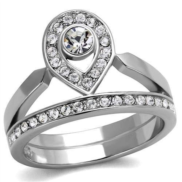 WildKlass Stainless Steel Ring High Polished (no Plating) Women Top Grade Crystal Clear-WildKlass Jewelry