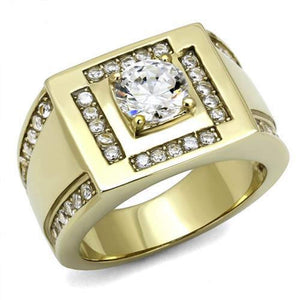 WildKlass Stainless Steel Ring IP GoldMen AAA Grade CZ Clear-WildKlass Jewelry