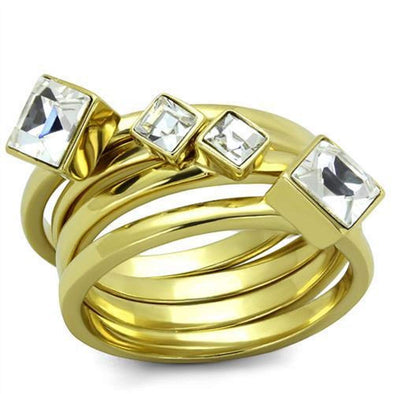 WildKlass Stainless Steel Ring IP Gold Women Top Grade Crystal Clear-WildKlass Jewelry