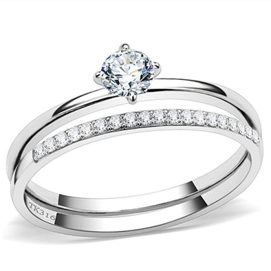 WildKlass Stainless Steel Ring High Polished Women AAA Grade CZ Clear-WildKlass Jewelry