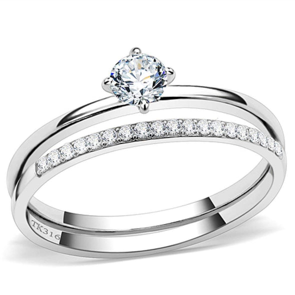 WildKlass Stainless Steel Ring High Polished Women AAA Grade CZ Clear-WildKlass Jewelry