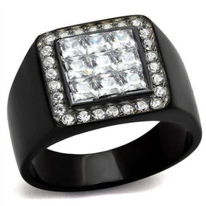 WildKlass Stainless Steel Ring Two-Tone IP Black Men AAA Grade CZ Clear-WildKlass Jewelry