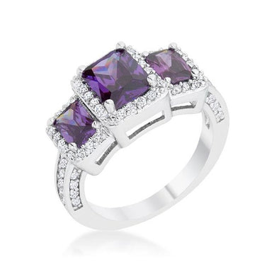 WildKlass 2.3ct Amethyst CZ Rhodium Plated Classic Trio Ring-WildKlass Jewelry