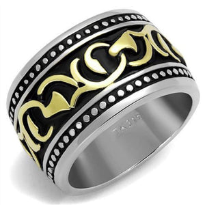 WildKlass Stainless Steel Ring Two-Tone IP Gold Men Epoxy Jet-WildKlass Jewelry