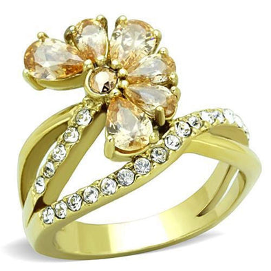 WildKlass Stainless Steel Ring IP Gold Women AAA Grade CZ Champagne-WildKlass Jewelry