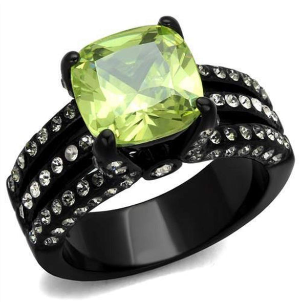 WildKlass Stainless Steel Ring IP Women AAA Grade CZ Apple Green Color-WildKlass Jewelry