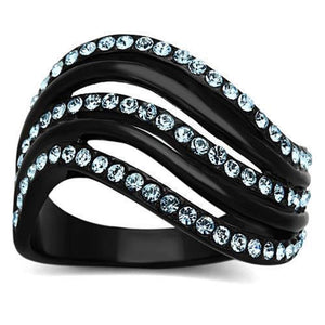 WildKlass Stainless Steel Pave Ring IP Black Women Top Grade Crystal Sea Blue-WildKlass Jewelry