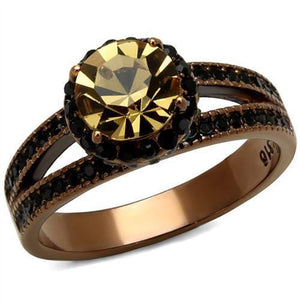 WildKlass Stainless Steel Ring IP Coffee Light Women Top Grade Crystal Light Smoked-WildKlass Jewelry