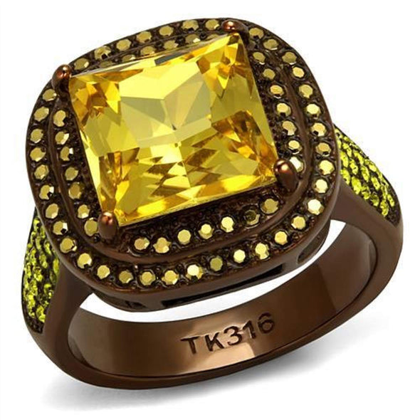 WildKlass Stainless Steel Ring IP Coffee Light Women AAA Grade CZ Topaz-WildKlass Jewelry