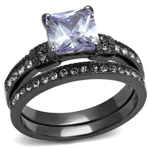 WildKlass Stainless Steel Ring IP Light Black (IP Gun) Women AAA Grade CZ Light Amethyst-WildKlass Jewelry
