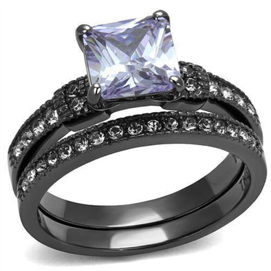 WildKlass Stainless Steel Ring IP Light Black (IP Gun) Women AAA Grade CZ Light Amethyst-WildKlass Jewelry