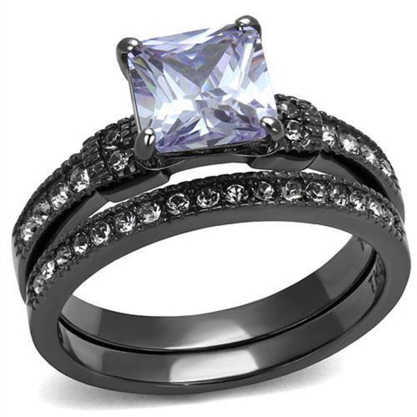 WildKlass Stainless Steel Ring IP Light Black (IP Gun) Women AAA Grade CZ Light Amethyst-WildKlass Jewelry