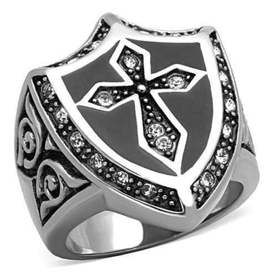 WildKlass Stainless Steel Cross Ring High Polished (no Plating) Men Top Grade Crystal Clear-WildKlass Jewelry