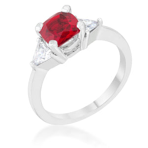 WildKlass 1.8ct Garnet CZ Rhodium Plated Cushion Classic Statement Ring-WildKlass Jewelry