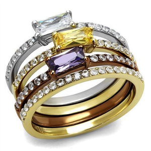 WildKlass Stainless Steel Ring Three Tone IP（IP Gold & IP Light Coffee & High Polished Women AAA Grade CZ Multi Color-WildKlass Jewelry