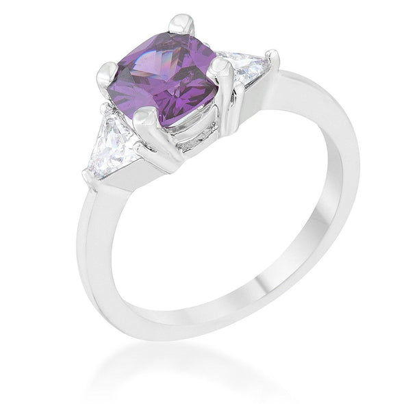 WildKlass 1.8ct Amethyst CZ Rhodium Plated Cushion Classic Statement Ring-WildKlass Jewelry