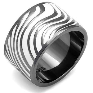 WildKlass Stainless Steel Ring IP Light Black (IP Gun) Women Epoxy White-WildKlass Jewelry