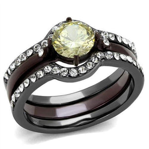 WildKlass Stainless Steel Ring IP Light Black (IP Gun) & IP Dark Brown (IP Coffee) Women AAA Grade CZ Citrine Yellow-WildKlass Jewelry