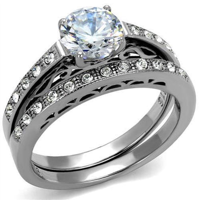 WildKlass Stainless Steel Ring High Polished Women AAA Grade CZ Clear-WildKlass Jewelry