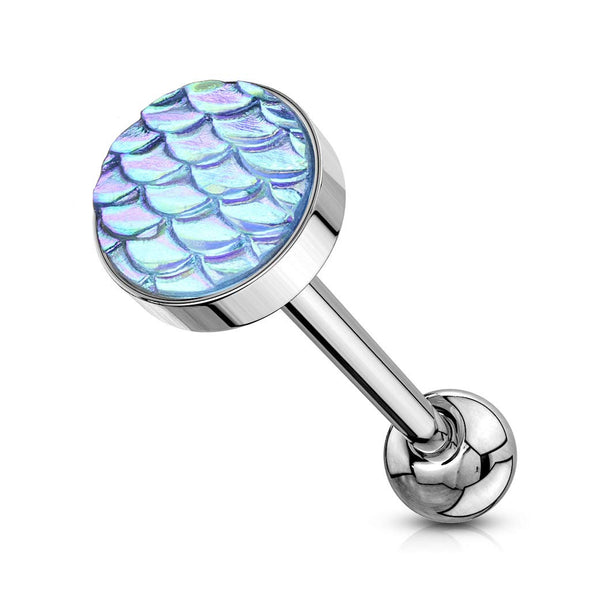 AB Effect Fish Scale Flat Set Top 316L Surgical Steel WildKlass Barbell Tongue Rings-WildKlass Jewelry