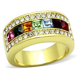 WildKlass Stainless Steel Ring IP Gold Women Top Grade Crystal Multi Color-WildKlass Jewelry
