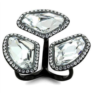 WildKlass Stainless Steel Ring IP Black Women Top Grade Crystal Clear-WildKlass Jewelry
