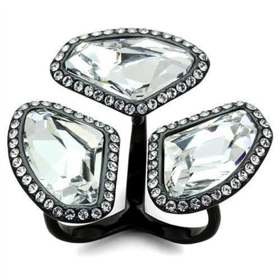 WildKlass Stainless Steel Ring IP Black Women Top Grade Crystal Clear-WildKlass Jewelry
