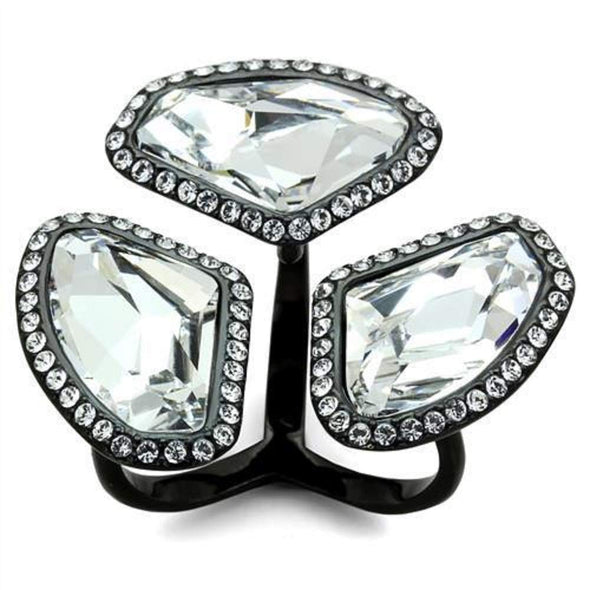 WildKlass Stainless Steel Ring IP Black Women Top Grade Crystal Clear-WildKlass Jewelry