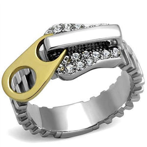 WildKlass Stainless Steel Ring Two-Tone IP Gold Unisex Top Grade Crystal Clear-WildKlass Jewelry