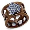 WildKlass Stainless Steel Ring IP Coffee Light Women Top Grade Crystal Aquamarine-WildKlass Jewelry