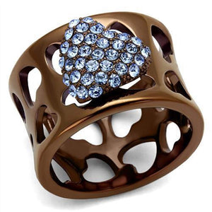 WildKlass Stainless Steel Ring IP Coffee Light Women Top Grade Crystal Aquamarine-WildKlass Jewelry