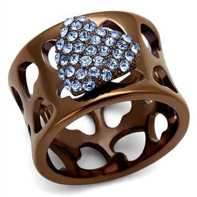 WildKlass Stainless Steel Ring IP Coffee Light Women Top Grade Crystal Aquamarine-WildKlass Jewelry
