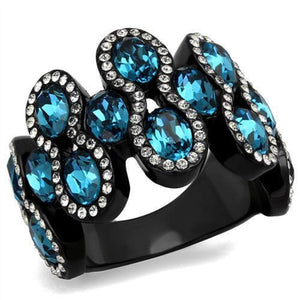 WildKlass Stainless Steel Ring IP Women Top Grade Crystal Aquamarine-WildKlass Jewelry