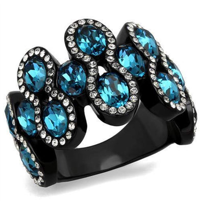 WildKlass Stainless Steel Ring IP Women Top Grade Crystal Aquamarine-WildKlass Jewelry
