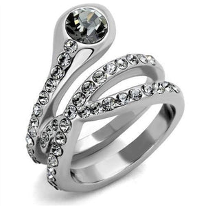 WildKlass Stainless Steel Ring High Polished (no Plating) Women Top Grade Crystal Black Diamond-WildKlass Jewelry