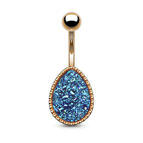Druzy Stone Tear Drop Set PVD Rose Gold Over 316L Surgical Steel WildKlass Belly Button Navel Rings-WildKlass Jewelry