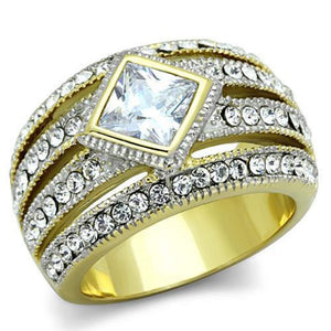 WildKlass Stainless Steel Ring Two-Tone IP Gold Women Diamond AAA Grade CZ Clear-WildKlass Jewelry