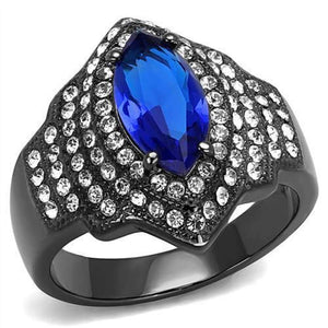 WildKlass Stainless Steel Ring IP Light Black (IP Gun) Women Synthetic Sapphire-WildKlass Jewelry