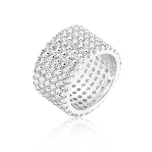 WildKlass Rhodium Plated Finishd Wide Pave Cubic Zirconia Ring-WildKlass Jewelry