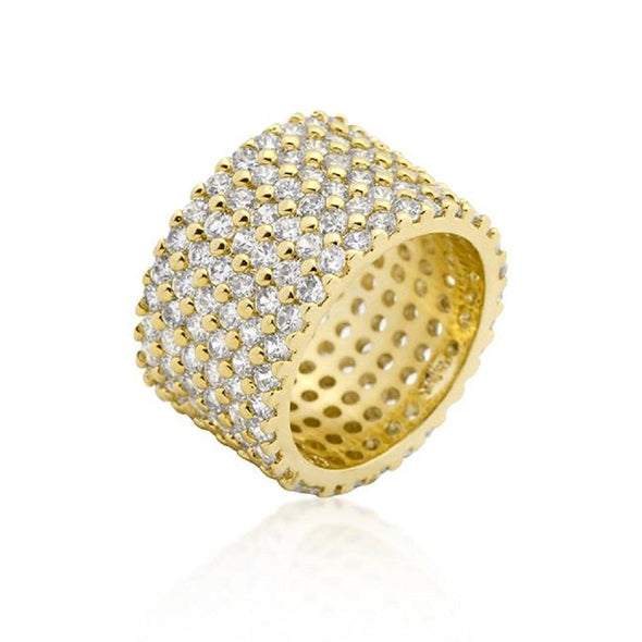 WildKlass Gold ToneFinishd Wide Pave Cubic Zirconia Ring-WildKlass Jewelry