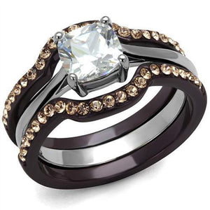 WildKlass Stainless Steel Ring Two Tone IP Dark Brown (IP Coffee) Women AAA Grade CZ Clear-WildKlass Jewelry