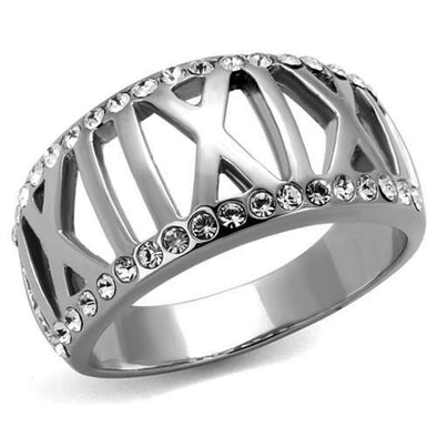 WildKlass Stainless Steel Ring High Polished Women Top Grade Crystal Clear-WildKlass Jewelry