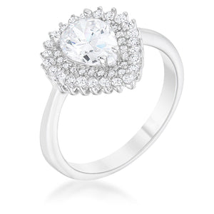WildKlass 1.65ct CZ Rhodium Plated Vintage Pear Shaped Ring-WildKlass Jewelry