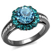 WildKlass Stainless Steel Ring IP Light Black (IP Gun) Women Top Grade Crystal Sea Blue-WildKlass Jewelry