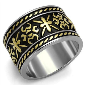 WildKlass Stainless Steel Ring Two-Tone IP Gold Men Epoxy Jet-WildKlass Jewelry
