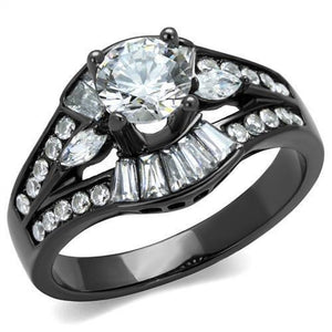 WildKlass Stainless Steel Ring IP Light Black (IP Gun) Women AAA Grade CZ Clear-WildKlass Jewelry