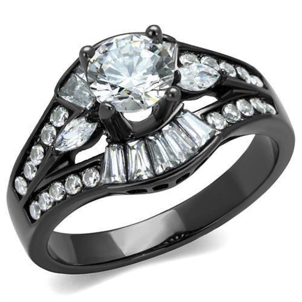 WildKlass Stainless Steel Ring IP Light Black (IP Gun) Women AAA Grade CZ Clear-WildKlass Jewelry