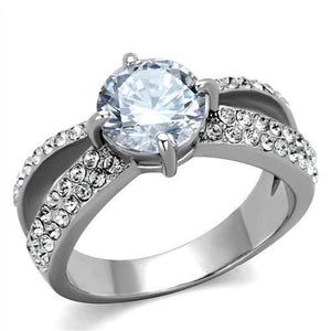 WildKlass Stainless Steel Ring High Polished (no Plating) Women AAA Grade CZ Clear-WildKlass Jewelry