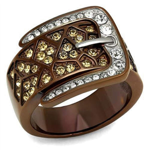 WildKlass Stainless Steel Ring Two Tone IP Light Brown (IP Light Coffee) Women Top Grade Crystal Citrine Yellow-WildKlass Jewelry